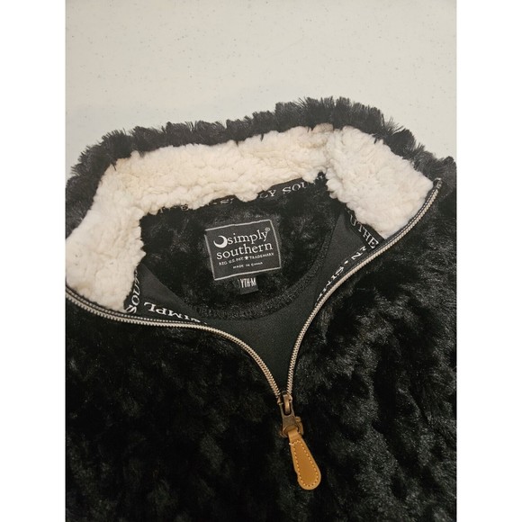 SIMPLY SOUTHERN Girls Youth Fuzzy Textured Jacket Medium Black Pullover - Picture 5 of 6
